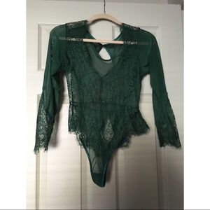 Green lace sheer body suit